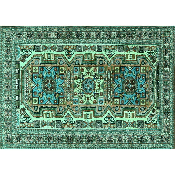 Ahgly Company Machine Washable Indoor Rectangle Persian Turquoise Blue Traditional Area Rugs, 8' x 12'