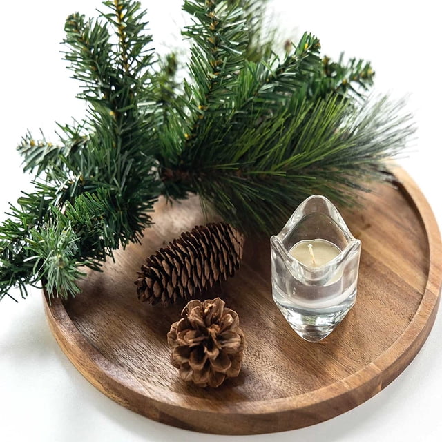 Bandeja Redonda de Madera de Acacia de 11.5 Pulgadas para Velas y Decoración del Hogar