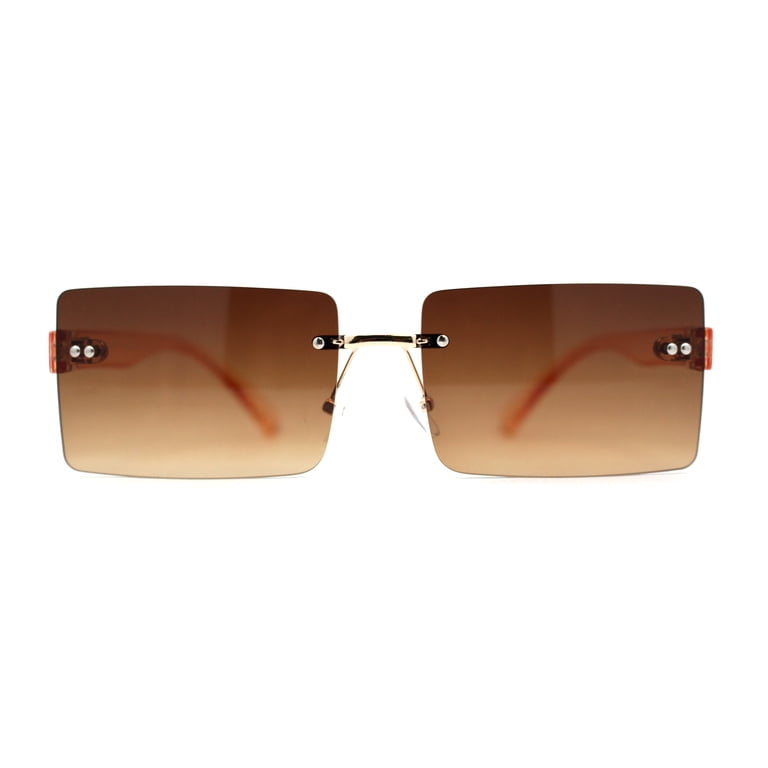Mens Classic Minimal Thin Rectangle Rimless Sunglasses Peach  display picture 2