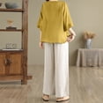 thumbnail image 4 of NMMUED Womens Linen Set 3/4 Sleeve Embroidered Tops and Pants Linen Pants Set for Women Boho Peasant Blouses for Seniors Cotton Linen Womens Lounge Sets 2 Piece Outfits Yellow M, 4 of 6