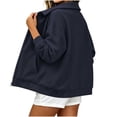 thumbnail image 4 of Full Zip Up Sweatshirt Women No Hood - Oversized Loose Casual Long Sleeve Collared Jacket 2026 Fall Winter Clothes, Dark Blue, M, 4 of 6