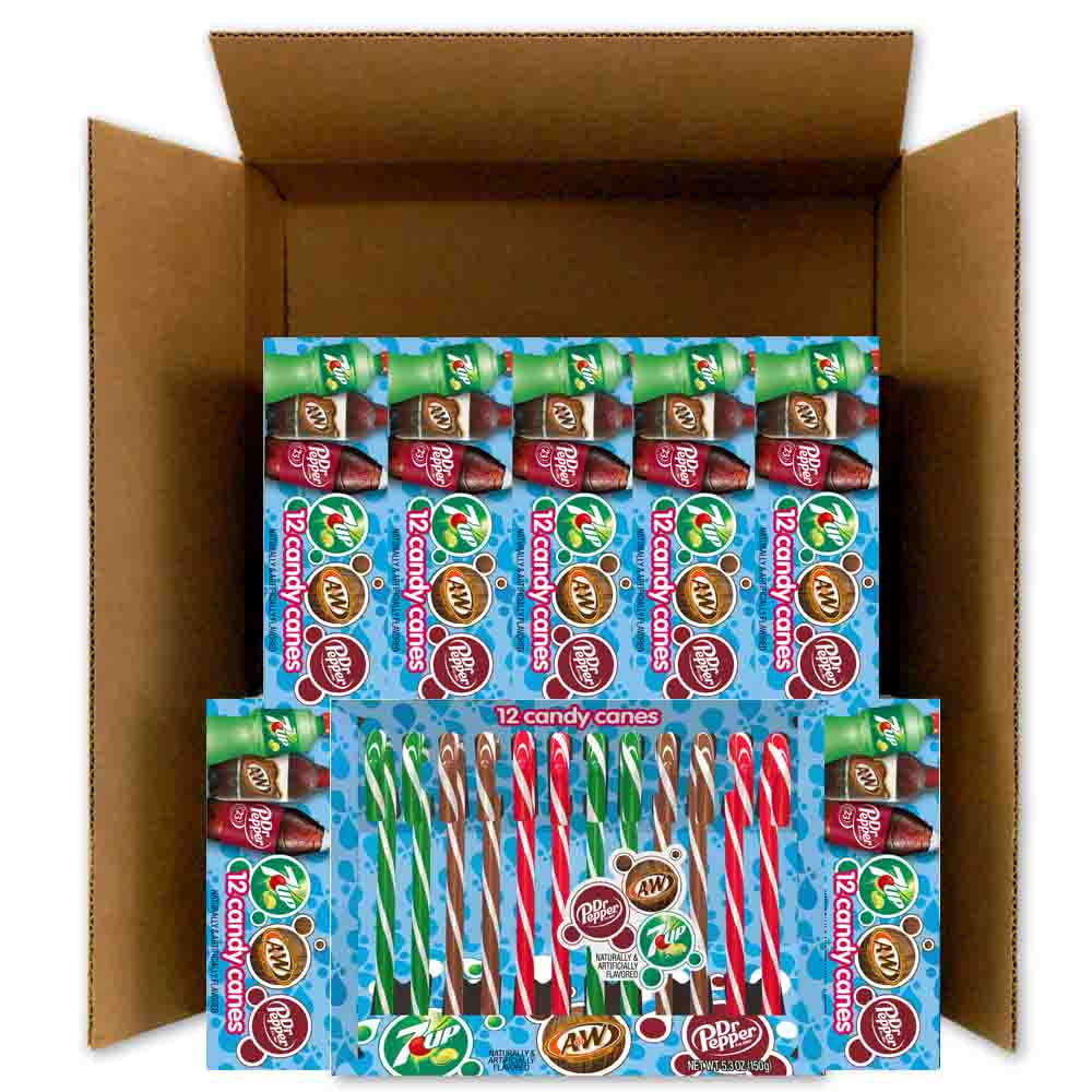 Soda Candy Canes 3 Soda Flavors 12 Count Boxes packed 12s