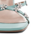 thumbnail image 3 of FSJ Women Crystal Flower Slip on Mules Open Square Toe Spool High Heels Summer Beach Party Slide Shoes Size 8 Pale Turquoise, 3 of 4