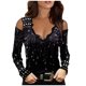thumbnail image 1 of Gibobby Blusa Termica Mujer Top Off Impreso Hombro largo Blusa con cuello sexy Manga de encaje en V Blusa informal para mujer Blusa superior informal para mujer（Negro， XL), 1 of 5