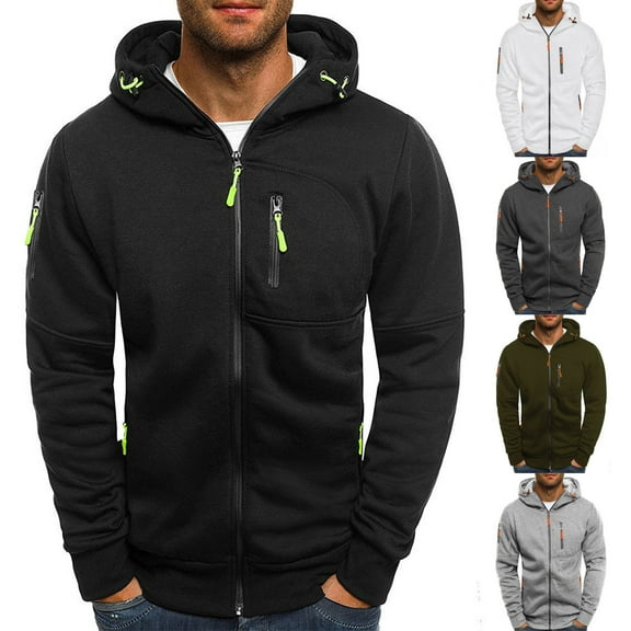 Hoodies Sweatshirt for Men Full-Zip Jacket Casual Hoody Outwear Long Sleeve Pullover Workout Gym Sweatshirt with Zip Pockets Fashion Athletic Hoodies Coat Warm Soft Sweatshirts Tops