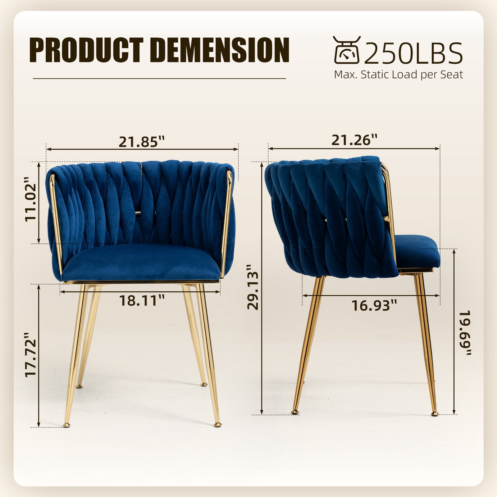 MOONMISS Dining Chairs Set of 6 with Metal Legs for Kitchen Dinning Room,Navy Blue