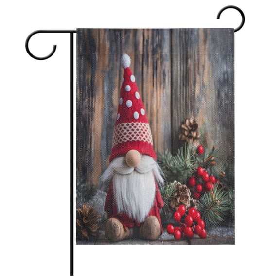 Ryvnso Christmas Gnome Wooden Pattern Garden Flag 12x18 Inch Double Sided Seasonal Yard Decoration