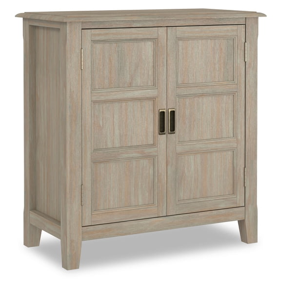 Simpli Home Burlington 30 inch Wide Solid Wood Transitional Low Storage Cabinet in Distressed Grey