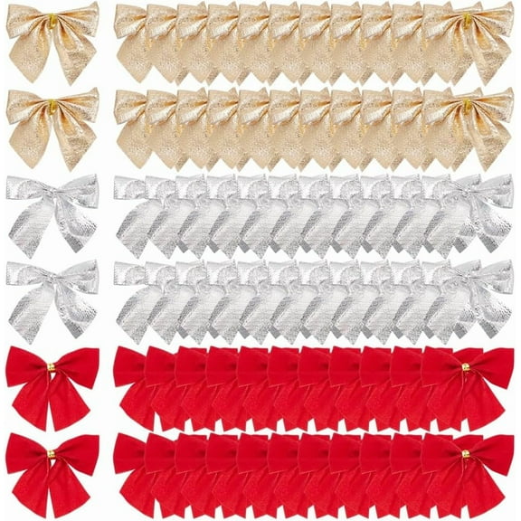 72Pcs 3 Colors Twist Tie Bows Decorative Christmas Bows Premade Craft Bows Pretied Bows