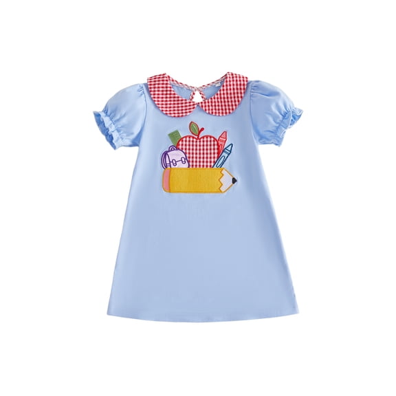 Toddler Baby Girl Back to School Outfit Puff Short Sleeve Doll Collar Dress Smocked Clothes