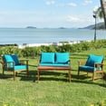 thumbnail image 4 of Gymax 4pcs Wooden Patio Furniture Set Table & Sectional Sofa w/ Turquoise Cushion, 4 of 9