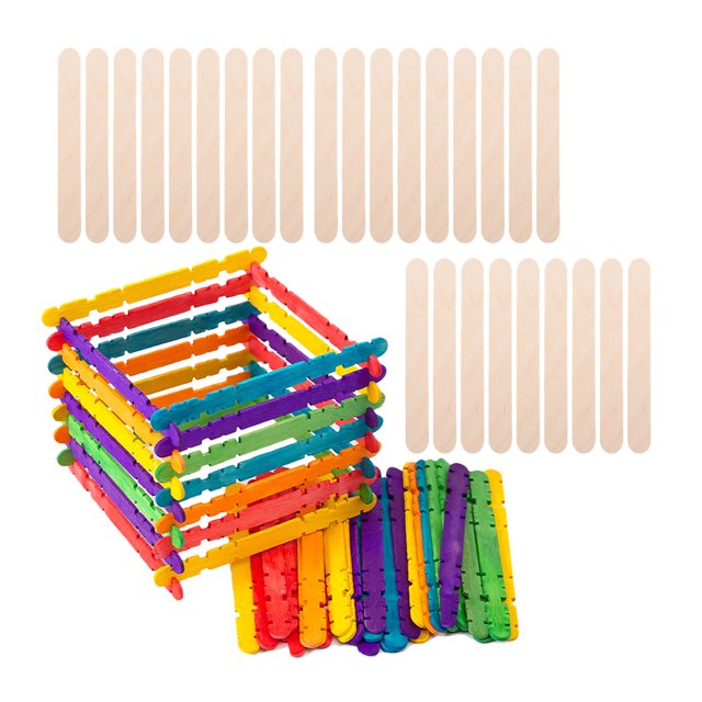 Shisuyan 100pcs Ice Cream Wooden Sticks Craft Sticks Blank Colorful Sticks DIY Popsicles Making Sticks