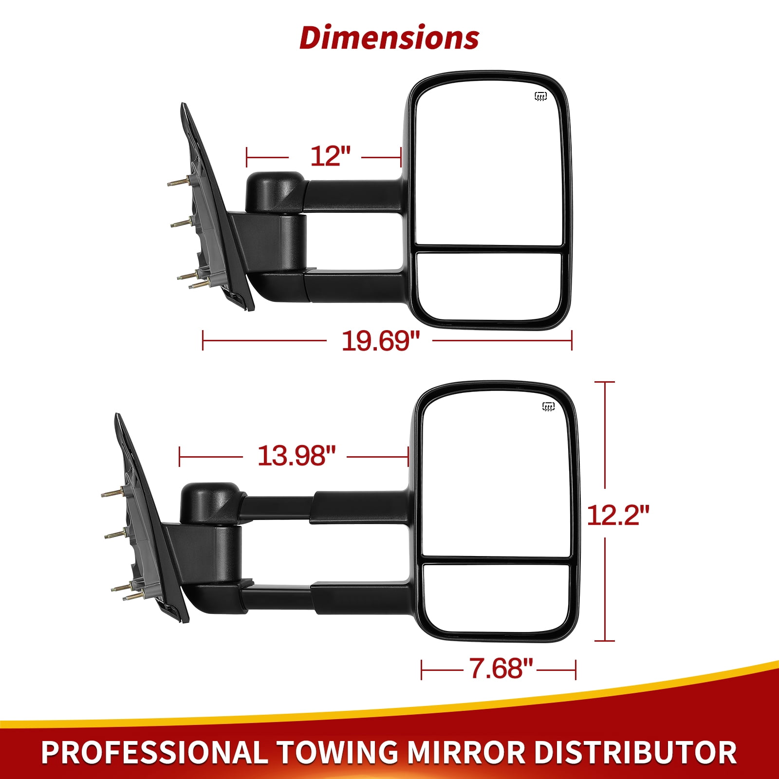 LEDKINGDOMUS Power Heated Towing Mirrors for 2014-2018 Silverado Sierra 1500/2015-2018 2500HD 3500HD, Telescopic Manual Fold, Switchback Turn Signal Running Lights, Plug & Play Installation (Black)