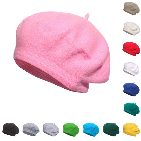 XIAOCHA Smooth Knit Beret Cap for Womens Solid Slim Fit Urban Roam Beret Hats,Pink