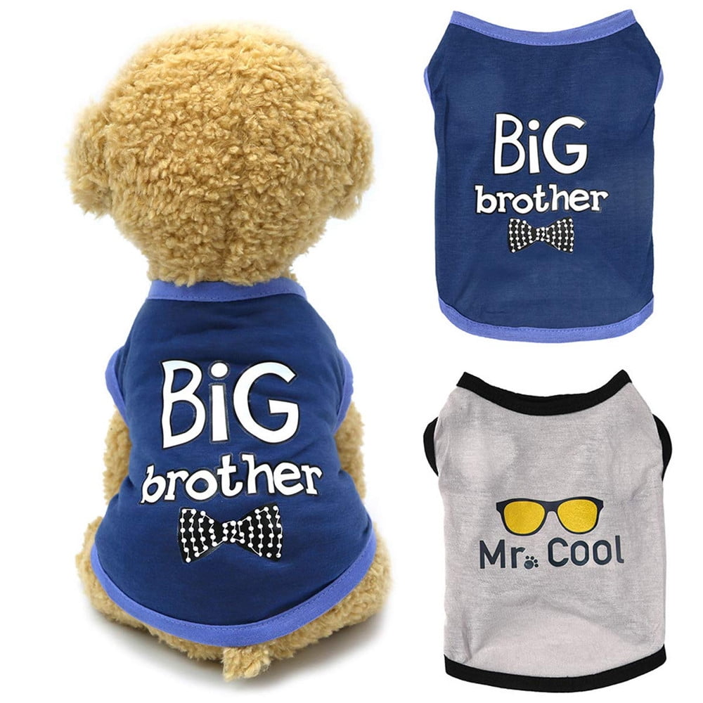 Puppy Clothing 2 Pack Brothers Printed Vest T-Shirt Cat Apparel Doggy Breathable Sweatshirt Outfits for Small Medium Large Dogs Boy Cool Tee Tank Top Dogs Shirt Pet Clothes Black+Gray, X-Small 