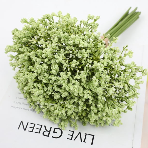 Xiao Hua Ramos de flores artificiales de Gypsophila verde, 16 unidades, flores de tacto real para bodas, fiestas, decoración del hogar.