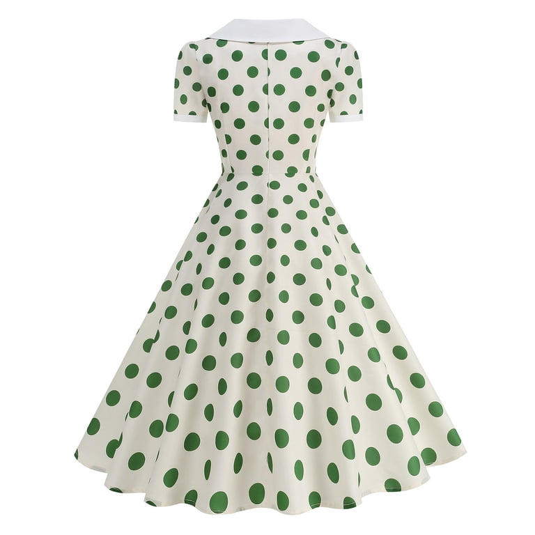 1950 casual dress Xihbxyly 1950s Vintage Shirt Dress for Women Short Sleeve V Neck Collar Dress Style Cocktail Dresses Casual Dress