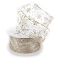 thumbnail image 2 of Ribbon Traditions Glitter Snowflakes Sheer Wired Ribbon 2 1/2 Inch By 10 Yards - Ivory/Gold, 2 of 4