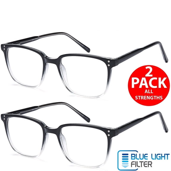 2 Pack Blue Light Blocking Reading Glasses, Anti Glare UV400 Protection Computer Glasses for Men & Women, Flexible Resin Frame with Spring Hinge