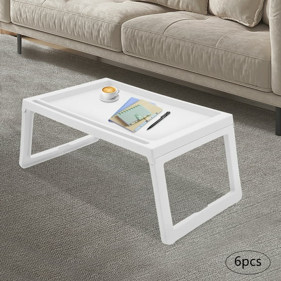 Set of 6 Foldable Lap Desks for Kids & Adults, Space-Saving Portable Study Tray, Durable PP Material, Convenient Charging Hole & Tablet Stand, White