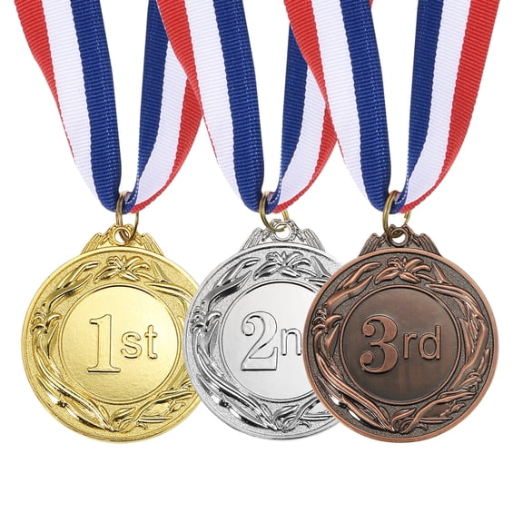 Uxcell 2.6 Inch Style Gold Silver Bronze Award Medals 1st 2nd 3rd Prize with Neck Ribbon 3 Pieces