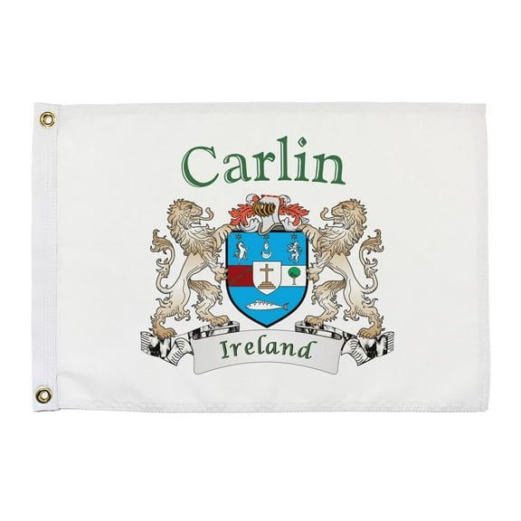 Carlin Irish Coat of Arms Small White Flag - 16"x10.5" inches