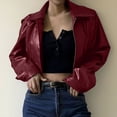 thumbnail image 2 of Dazajoo Faux Leather Jacket Crop Women Zip Up Motorcycle Race Jackets Casual Vintage Lapel Collar Streetwear,Wine,S, 2 of 7