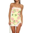 thumbnail image 2 of Yunliwuli Women's Summer Short Bandeau Dress Sleeveless Off Shoulder Lace Trim Floral Dress, 2 of 8