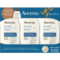 Aveeno Skin Relief Body Wash, Fragrance Free, 3 x 532 mL
