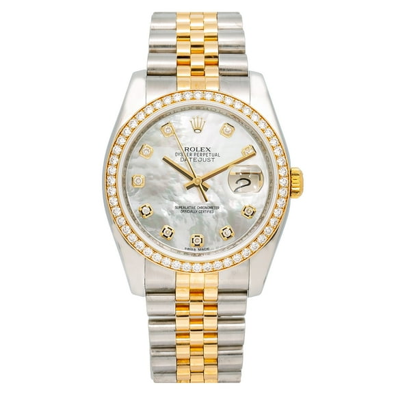 Pre-Owned Rolex Datejust 116243 36MM White Mother of Pearl Diamond Dial Two-Tone Jubilee Bracelet