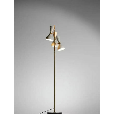 Italian Marble Base Modern Mid Century Brass Floor Lamp 3 White Diabolo Stilnovo Style