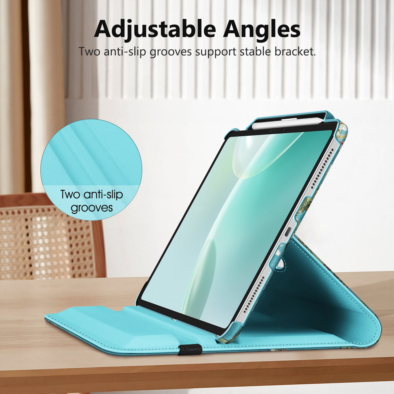 Fintie Rotating Case for iPad Pro 13-inch M4 Chip 2024 Release, 360 Degree Swiveling Protective Stand Cover with Pencil Holder, blossom