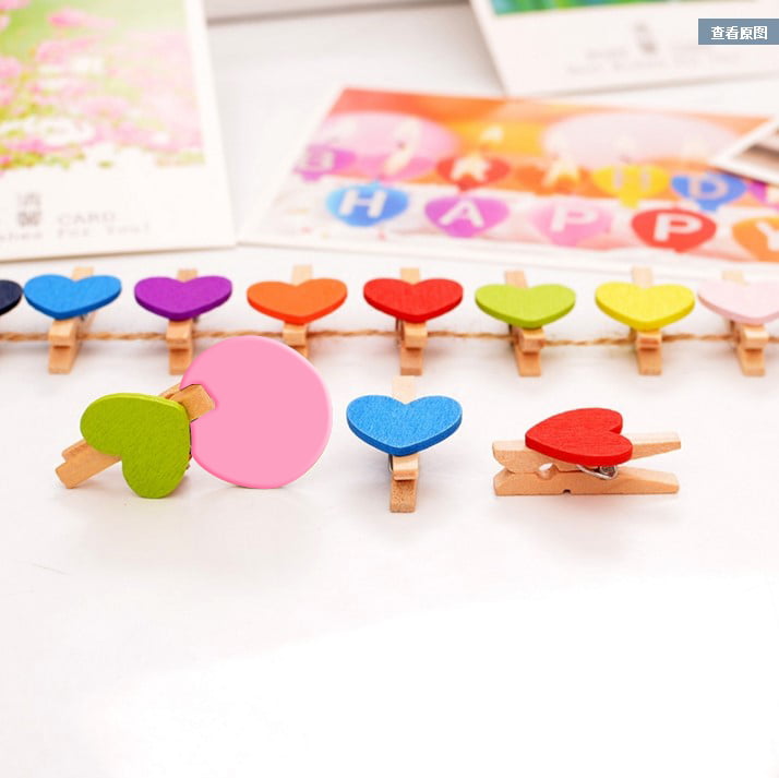 50 pcs Mini Hearts Wooden Pegs Photo Clips Room Craft Wedding Party Decor Gifts 