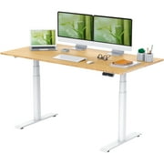 FLEXISPOT 60x30 Dual Motors 3-Stage Height Adjustable Standing Desk Ergonomic Home Office Sit Stand Desk with USB Port, Bamboo Rectangle Desktop White Oval Frame