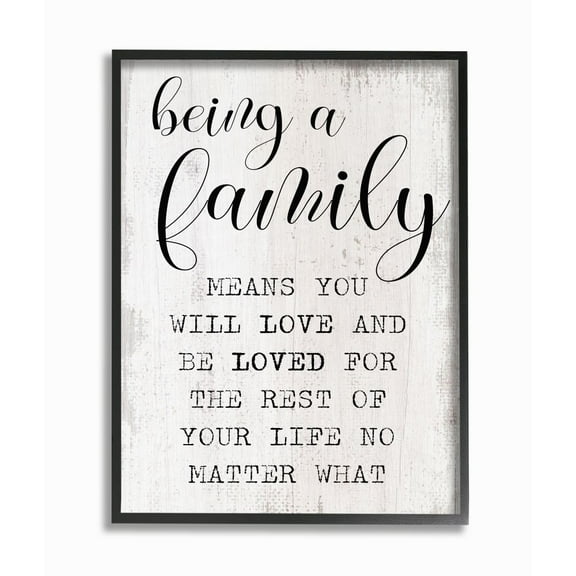 Stupell Industries Family is Being Loved Phrase Motivational Home Sentiments Inspirational Painting Black Framed Art Print Wall Art, 11 x 14