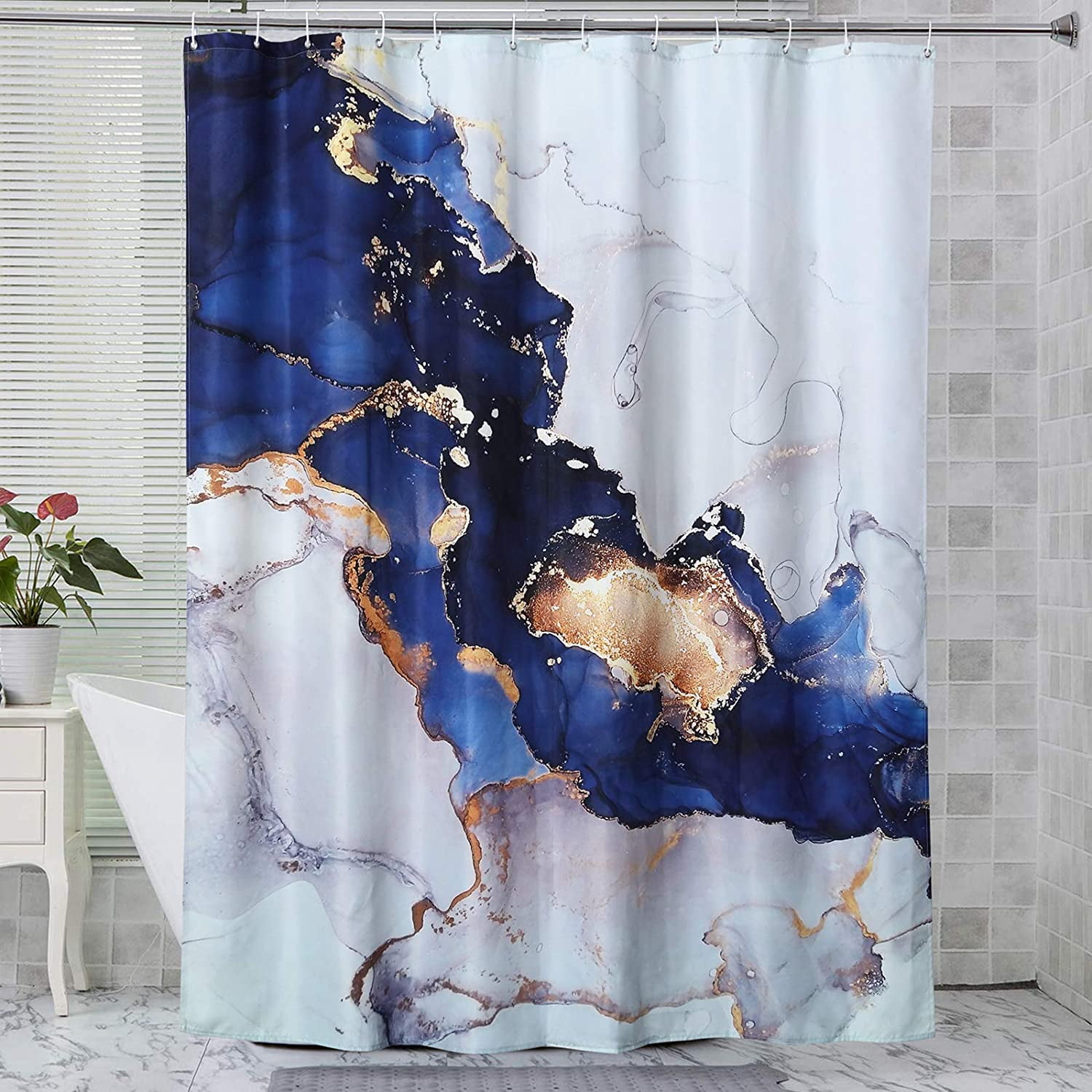 Marble Ink Texture Background Fabric Shower Curtain Set Waterproof Fabric Hooks 