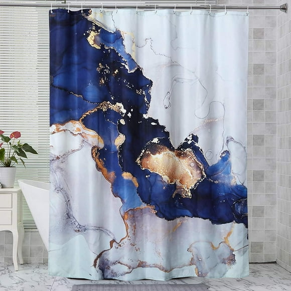 Luxury Blue Modern Stall Fabric Shower Curtain 36 Inch RoomTalks Navy Marble Abstract Art Painting Small Bathroom Shower Curtain Sets Waterproof Bath Curtain (36’’W x 72’’L, Blue)