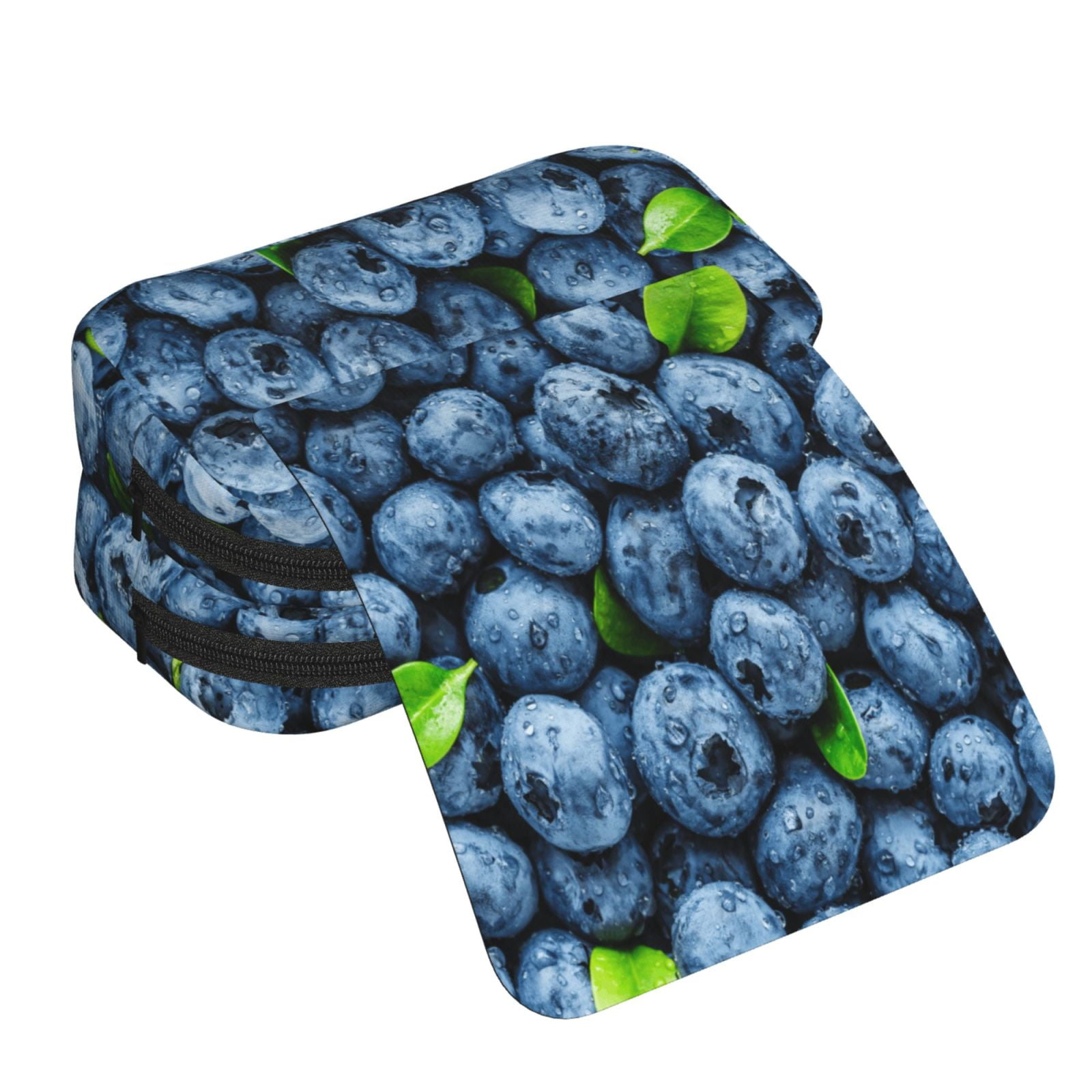 Rateoe Fresh Blueberries Pattern Double Clamshell Pen Case, Storage Organizer with Two Zipper Compartments– Holds Up to 50 Pencils & Pens