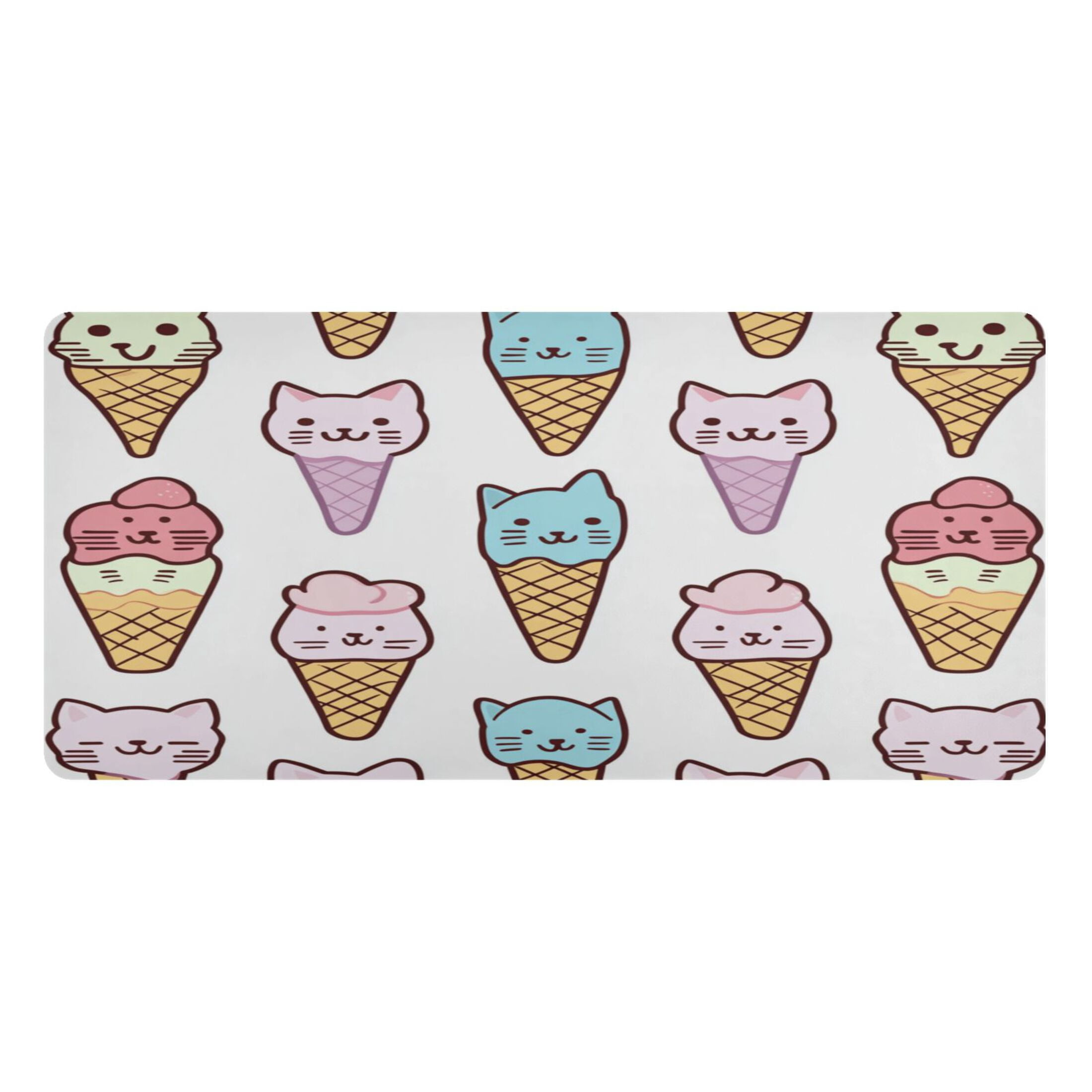 Leather Keyboard and Mouse Desk Mat Office Desk Accessories Protective Office Desk Decor Desk Pad Mat for Gaming, Work from Home, Office Cat Face Ice Cream 16.5" x 35.4"