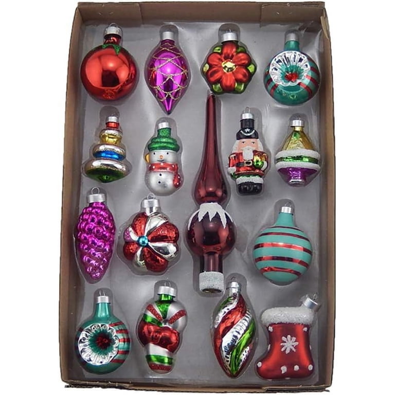 Kurt Adler Medallion Collection - Set Di 30 Palline Di Vetro Per Albero Di Natale, Decoro Rosso Con Glitter Bianco, Ornamenti Lucidi