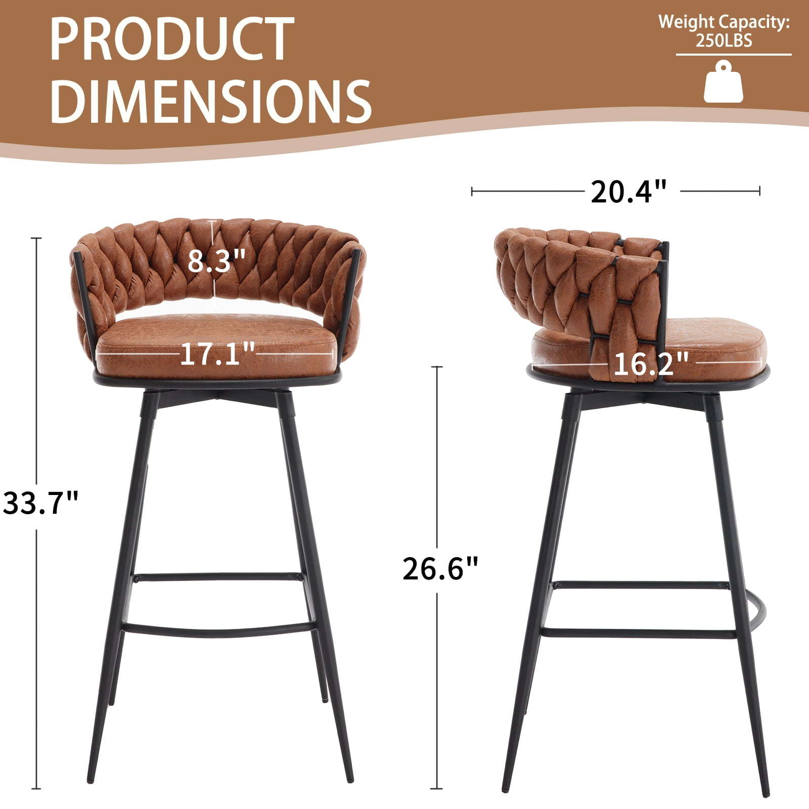 BFZ Swivel Bar Stool, Whiskeybrown (Set of 2)