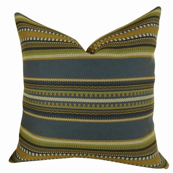 Chic Stripe Indigo Handmade Double Sided Throw Pillow - Dark - Blue - Olive - Green & Cream - 26 x 26 in.