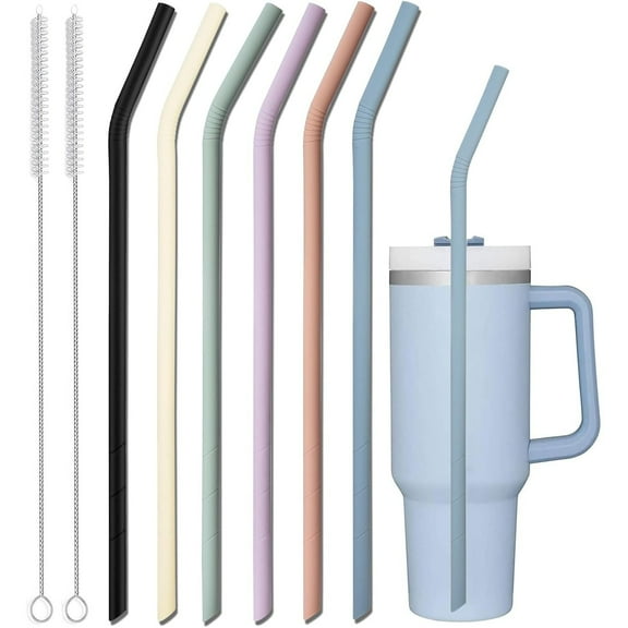14 inch Extra Long Pastel Color Silicone Replacement Straws for 40 oz Stanley Cup, Reusable Flexible Drinking Straws for 1 Gallon Jug, 64 oz 32 oz Water Bottles, Rtic/Yeti Tumbler, Pack of 6