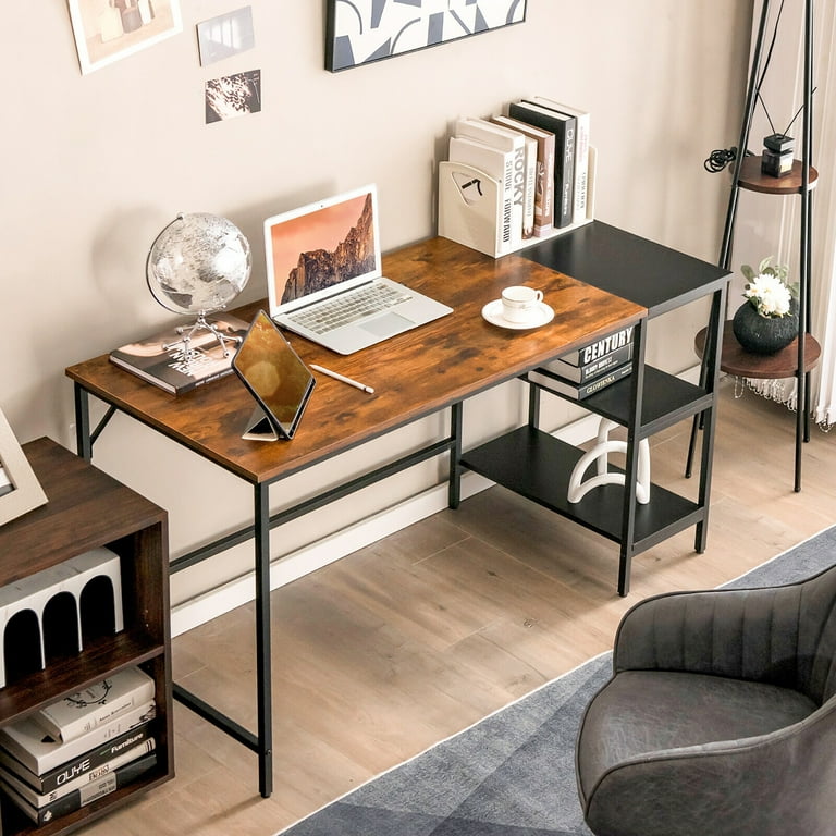Costway 55 Computer Desk Writing Workstation Study Table Home Office with Bookshelf Rustic