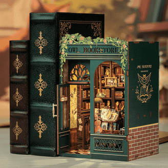 Topchances DIY Book Nook Kit, 3D Wooden Puzzle with LED Light