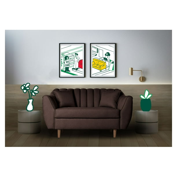 Sofá Love Seat 2 Plazas De Lino Chocolate Makora Eliana