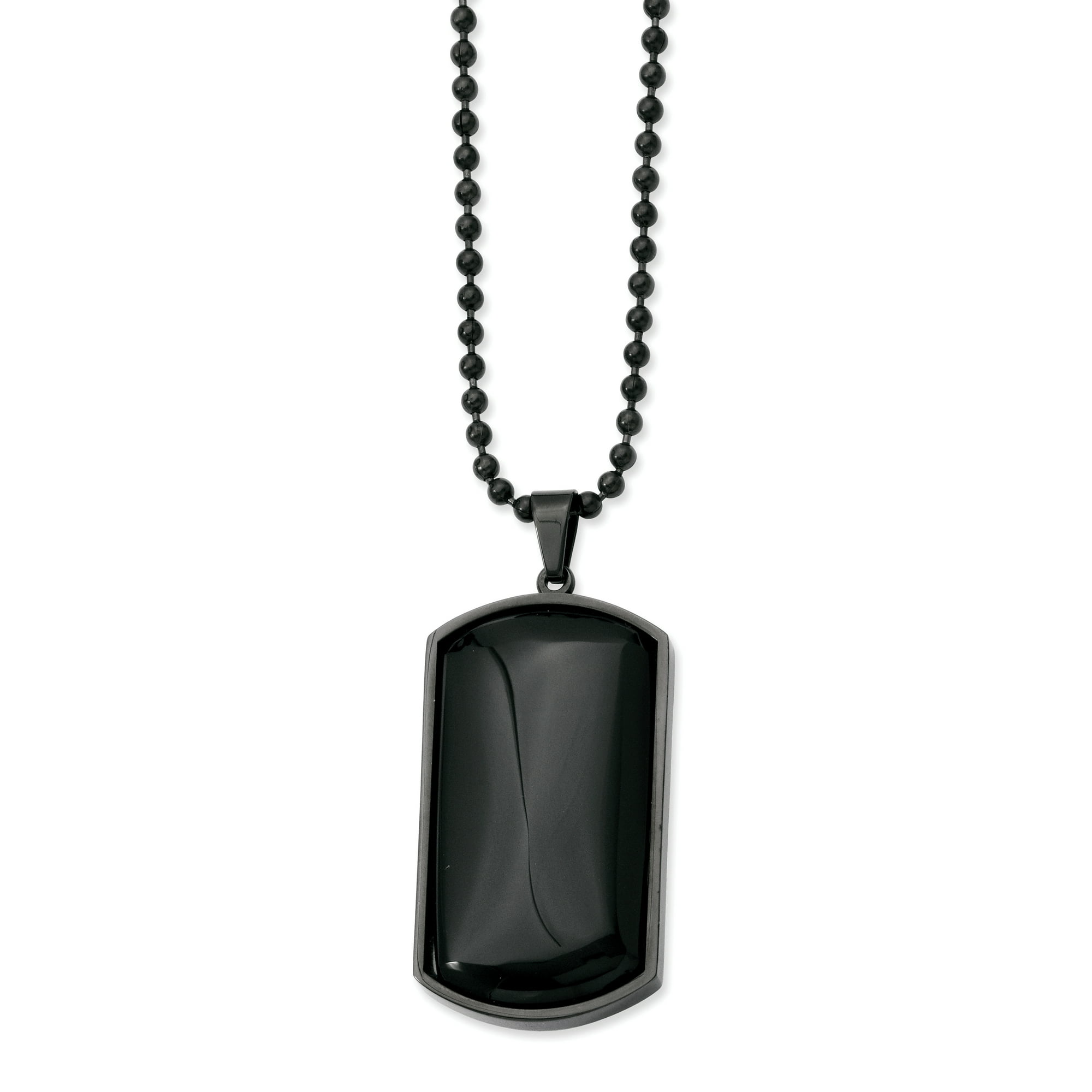 Stainless Steel Black Plated Agate Dog Tag 30 Inch Ball Chain