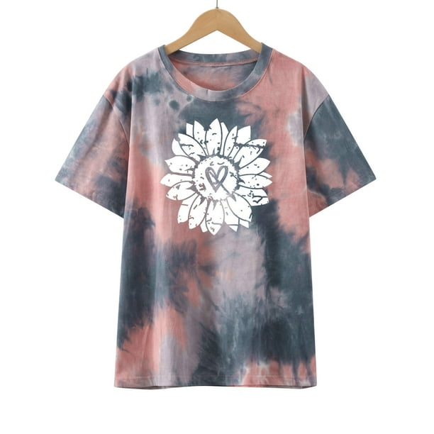 Fiudx Ropa de Mujer Blusa de Manga Corta con Cuello Redondo y Estampado a La Moda para Mujer