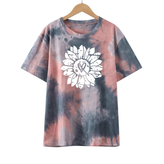 Fiudx Tops para Mujer Blusa de Manga Corta con Cuello Redondo y Estampado a La Moda para Mujer