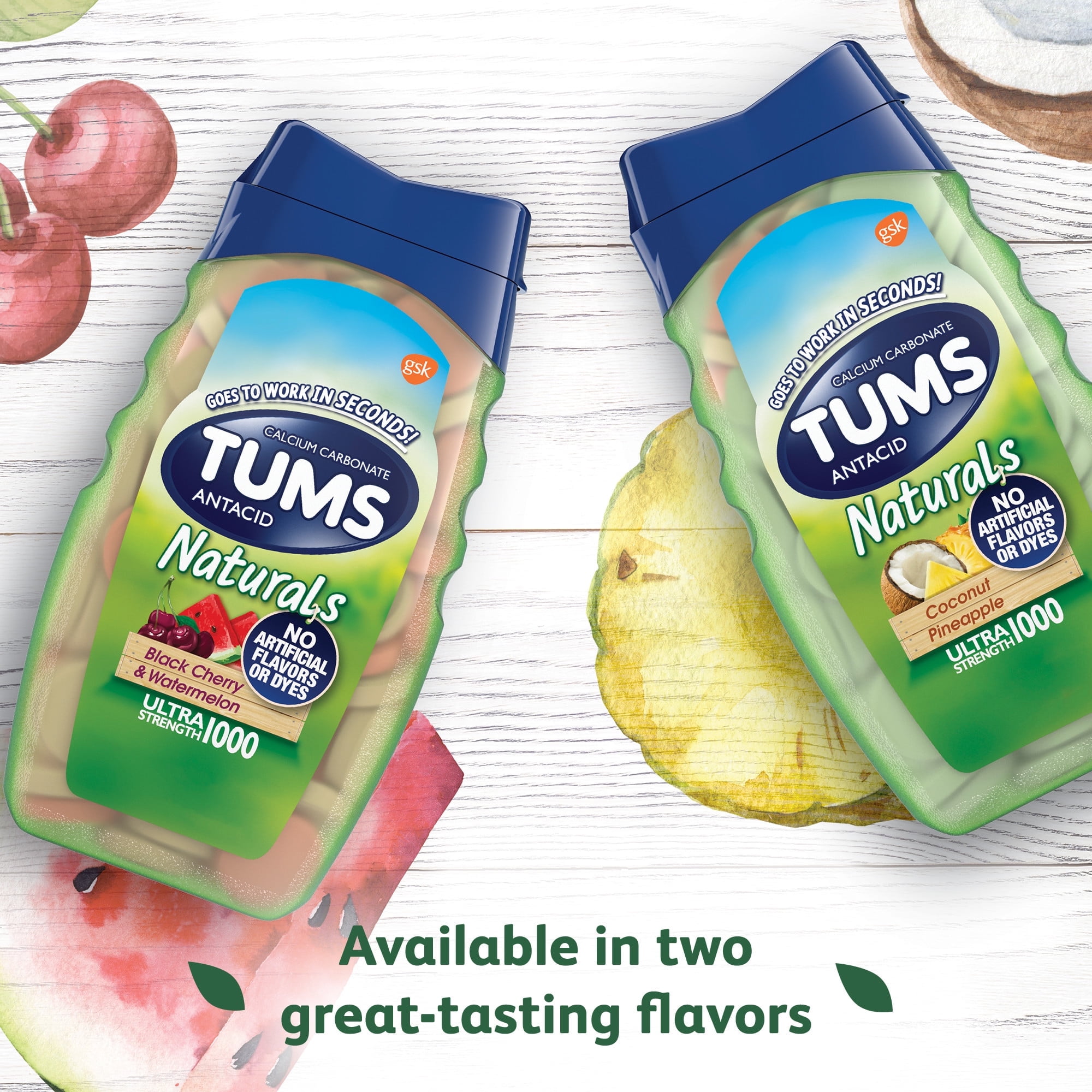 TUMS Naturals Chewable Ultra Strength Antacid Chews for Heartburn Relief, Coconut Pineapple - 56 Ct